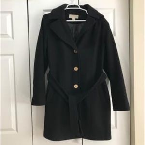 Michael Kors Hooded Belted Walker Coat- black